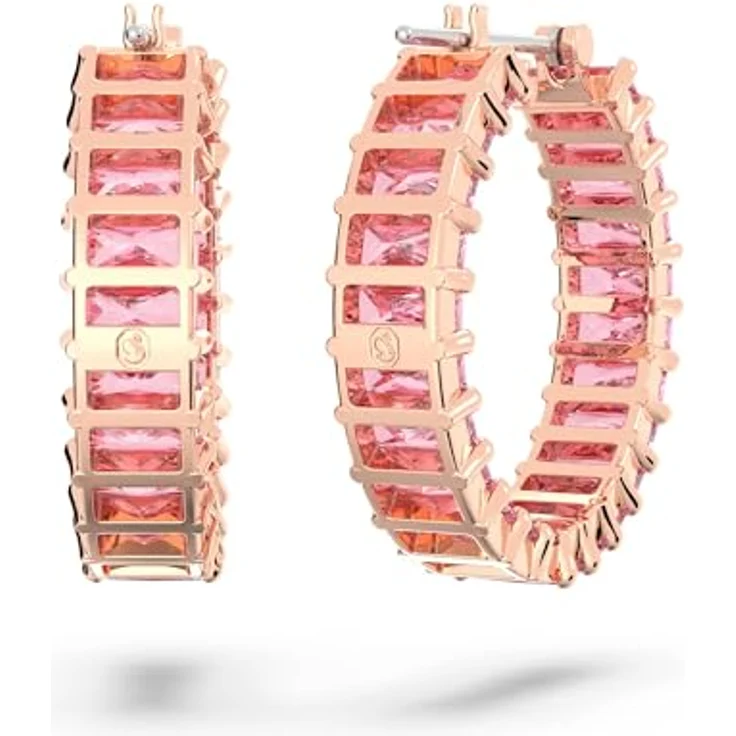 Swarovski Creolen Matrix 5657726, Roségoldene Ohrstecker mit 46 pinken Swarovski-Kristallen und Klappverschluss – Bild 4