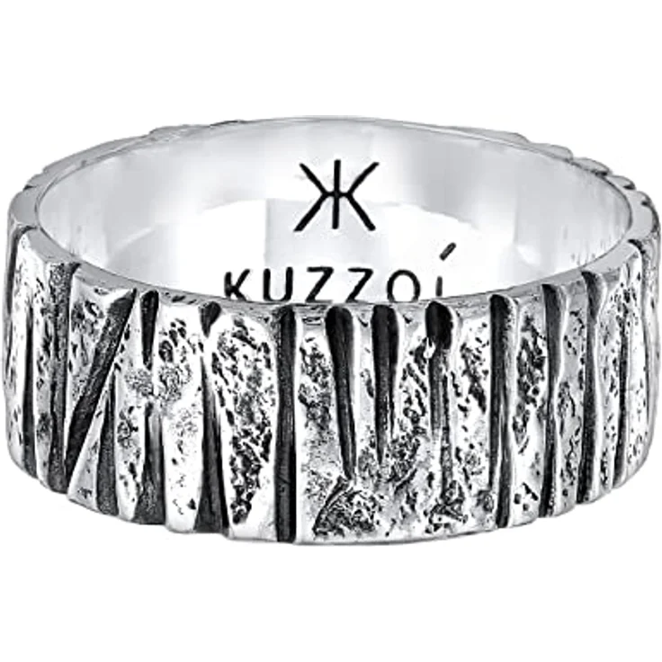 Kuzzoi Herrenring Bandring massiv (9 mm) in 925 Sterling Silber, oxidiert gehämmert, Ringgröße 64 – Bild 2