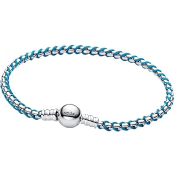 PANDORA Blaue Kordel Schlangen-Gliederarmband aus Sterling-Silber, Kombination aus Stoff und Metall, Moments Kollektion, 21 cm, 593816C01-21 – Bild 1
