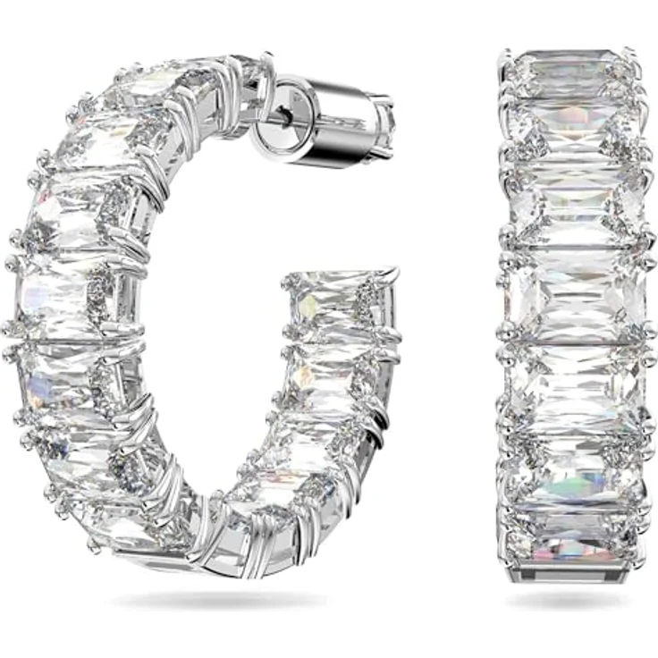 Swarovski Creolen Matrix Baguette 5612673, Silberne Ohrringe mit klaren Swarovski-Kristallen und praktischem Steckverschluss – Bild 1