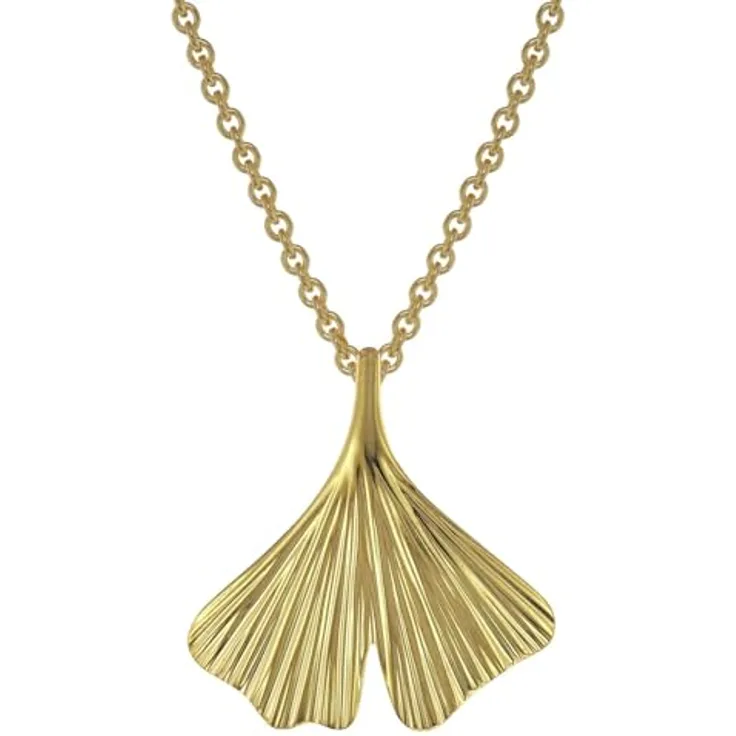 trendor Damen-Halskette mit Ginkgo-Anhänger aus 925 Sterling-Silber, goldplattierte Rundankerkette, 45 cm, Schmuck-Set in edler Verpackung