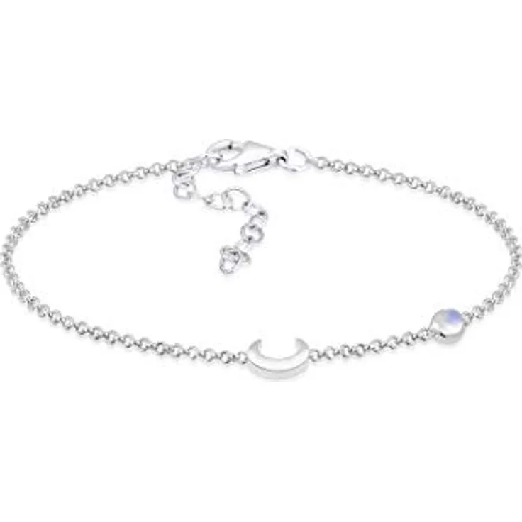 Elli Armband Damen Halbmond Stern Filigran mit Mondstein, 925 Sterling Silber vergoldet