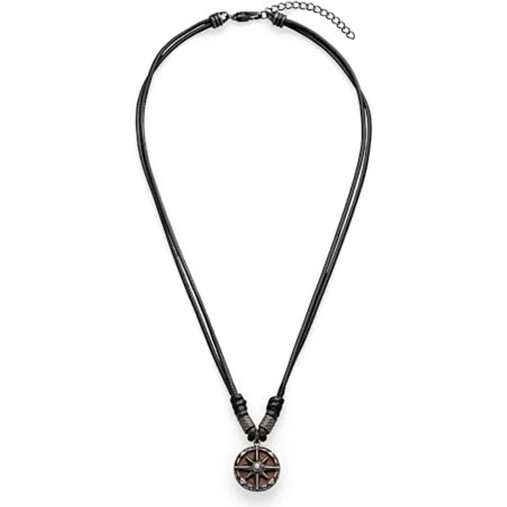s.Oliver Herren Necklace, Echtleder & Edelstahl, schwarzes Lederband verstellbar 55 cm, hautfreundlich, mit Kompass-Anhänger – Bild 1