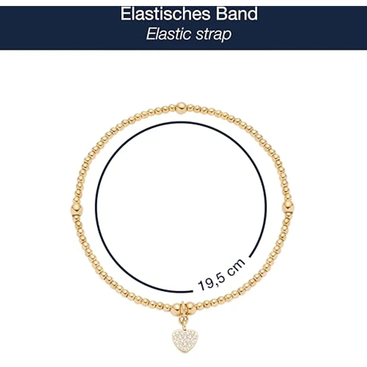 JEWELS BY LEONARDO Armband Ciao Noemi, elastische Armkette aus goldfarbenem Edelstahl mit Herzanhänger und Zirkoniasteinen, 19,5 cm, Damen Schmuck Geschenk – Bild 2