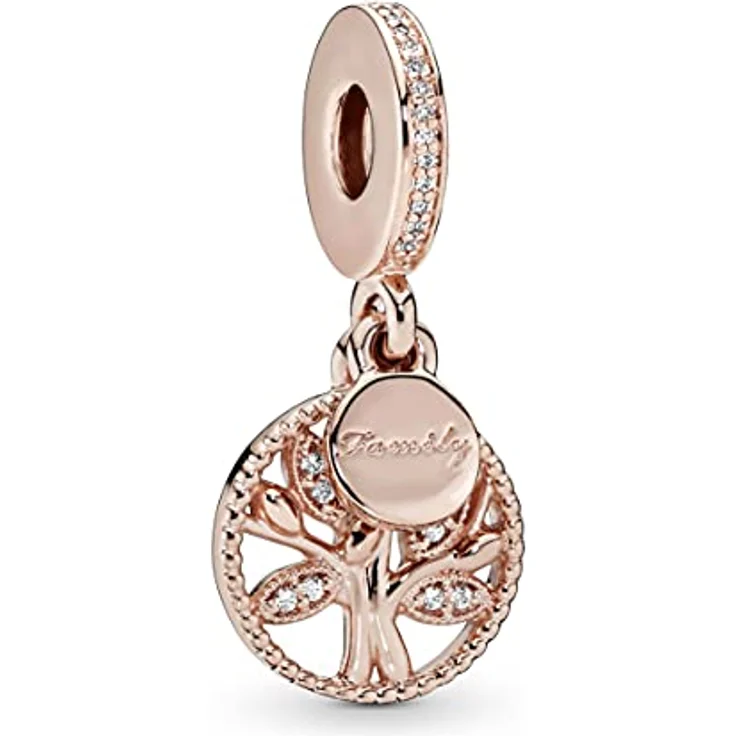 PANDORA Funkelnder Stammbaum Charm-Anhänger mit Cubic Zirkonia, 14 Karat rosévergoldete Metalllegierung, Moments Collection – Bild 1
