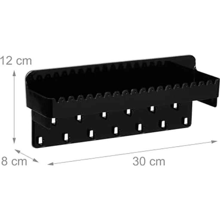 Relaxdays Schmuckhalter Wand, Organizer für Ketten, Ohrringe & Armbänder, hängend mit Ablage, schwarz, 12 x 30 x 8 cm – Bild 4
