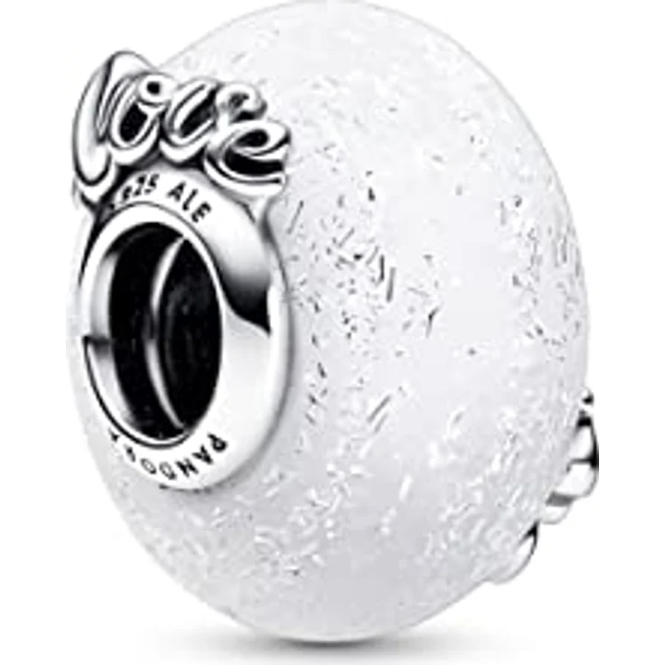 PANDORA Moments Glitzerndes weißes Murano-Glas Mum & Love Charm, Sterling-Silber, kompatibel mit Moments Armbändern, 792655C00 – Bild 2