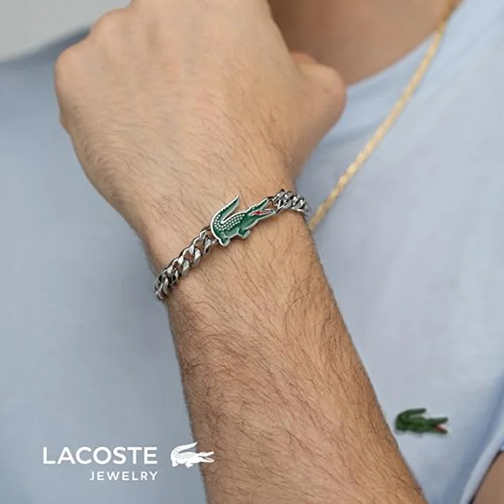 Lacoste Gliederarmband ARTHOR, Panzerarmband aus poliertem Edelstahl mit Lacoste-Krokodil-Logo, 19 cm Innenumfang, Karabinerverschluss – Bild 4