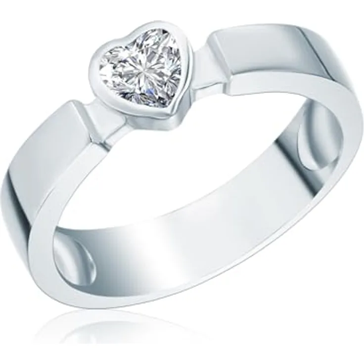 Rafaela Donata Damenring 925/- Sterling Silber, rhodiniert, mit weißem Zirkonia Herz, Schmuckstück in hochwertiger Geschenkbox