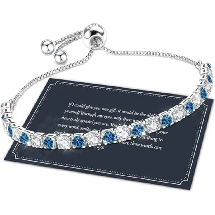 J.Fée Tennisarmband Silber 925, verstellbares Damen Armband mit blauem Kristall und 5A Zirkonia, hypoallergen, Geschenkverpackung für Muttertag – Bild 1