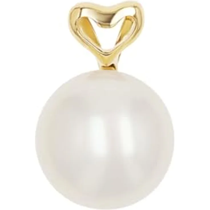 Amor Motivanhänger Gold 375/9ct, Damen Anhänger Herz mit Süßwasserzuchtperle, 1,2 cm, Weiß, in Geschenkbox