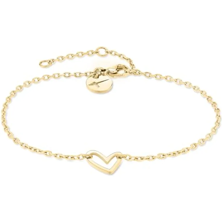 Tamaris Armband mit Herzanhänger TJ-0575-B-21, Edelstahl IP Gold poliert, 21 cm, Karabinerverschluss, verpackt in Stoffbeutel