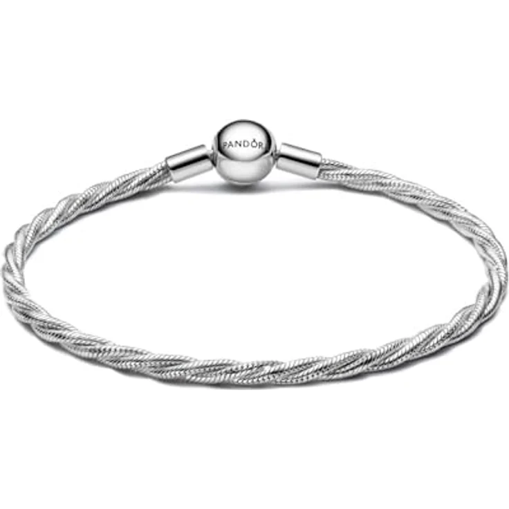 PANDORA Moments Runder Verschluss Gedrehtes Schlangen-Gliederarmband aus Sterling-Silber, Größe: 18 cm, kompatibel mit bis zu 18 Charms, 593757C00-18 – Bild 3
