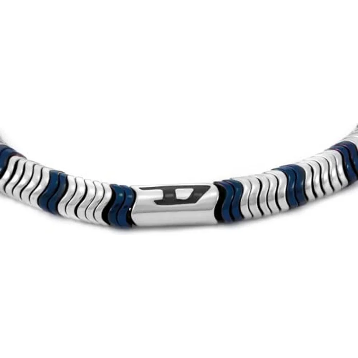Diesel D Logo, Silberfarbenes Edelstahlarmband aus Hämatit mit mattiertem und glänzendem Finish, DX1574931 – Bild 3