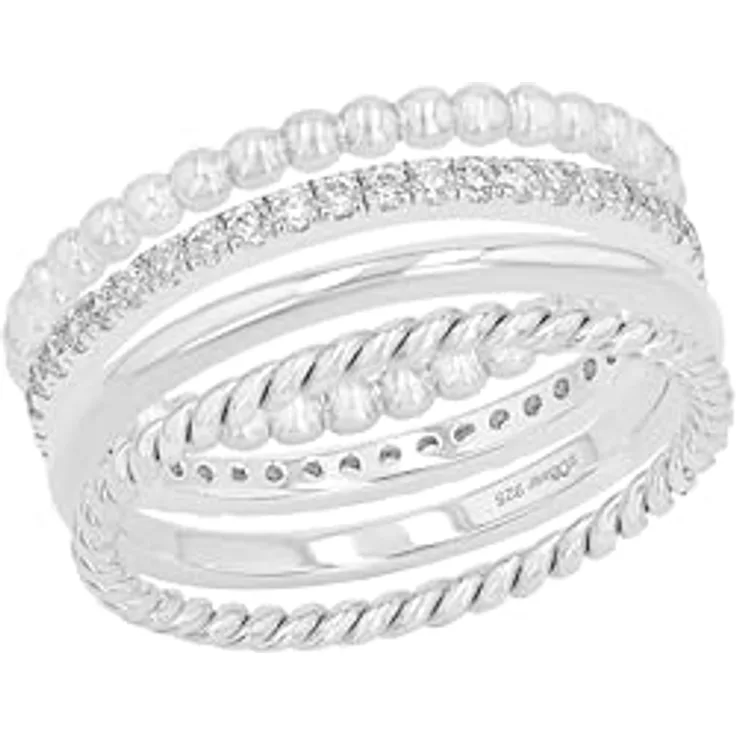 s.Oliver Damen Ring Set, 4-teilig aus 925 Sterling Silber, rhodiniert, mit Zirkonia, Größe 54