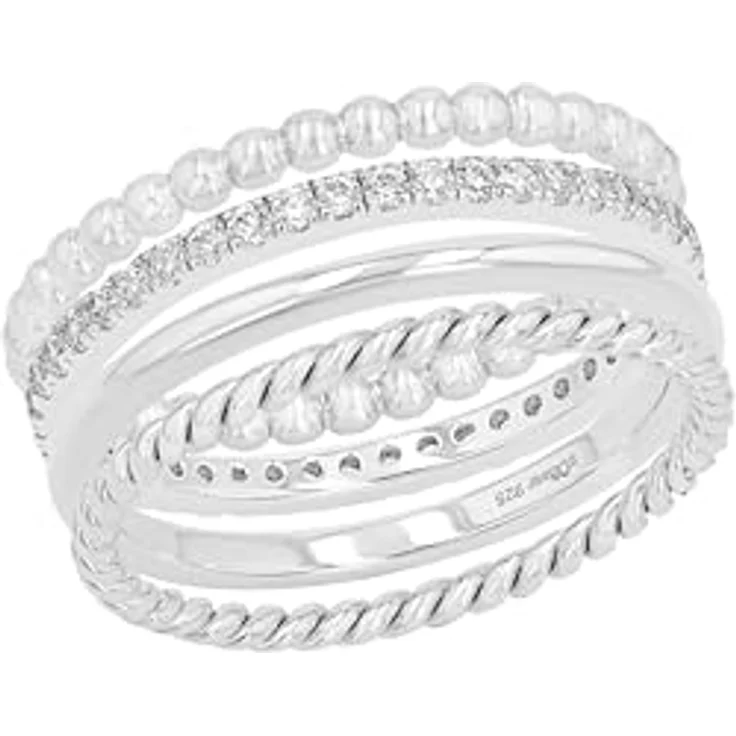 s.Oliver Damen Ring Set, 4-teilig aus 925 Sterling Silber, rhodiniert, mit Zirkonia, Größe 54 – Bild 1