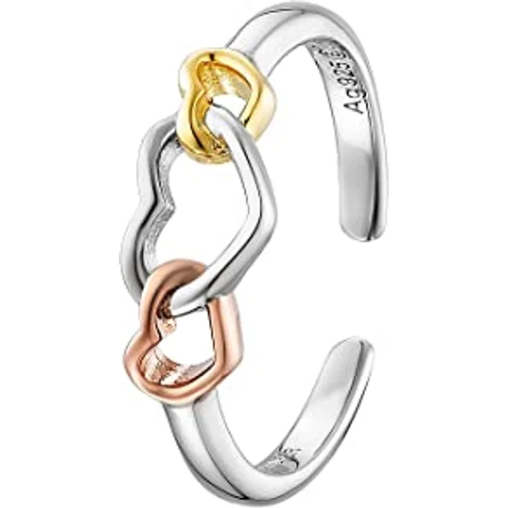 Engelsrufer Damen Ring With Love aus Sterlingsilber mit Tricolor Herzen, Größenverstellbar, nickelfrei, ERR-WITHLOVE-03-TRI