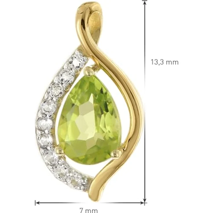 trendor Gold-Anhänger 333/8K mit Peridot und weißen Topasen an vergoldeter Silberkette, modisches Schmuckstück für Damen, 42 cm Länge – Bild 5