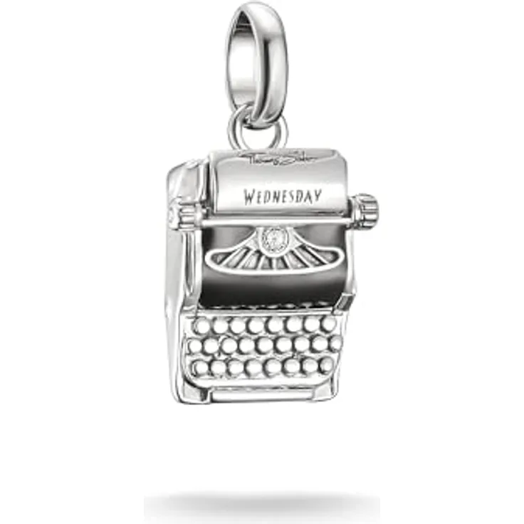 THOMAS SABO Wednesday Schreibmaschine Charm - Connect, aus recyceltem Silber 925 mit schwarzer Emaille und Zirkonia (synth)