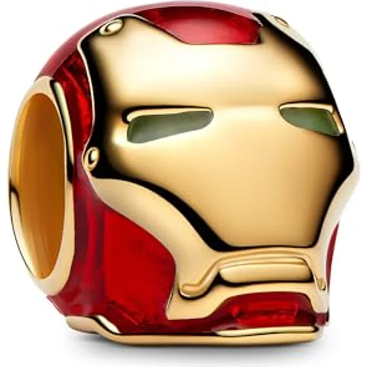 PANDORA Moments Marvel Iron Man Helm Charm, 14K vergoldet mit roter Emaille und Glow-in-the-Dark Augen, kompatibel mit Moments, 764213C01