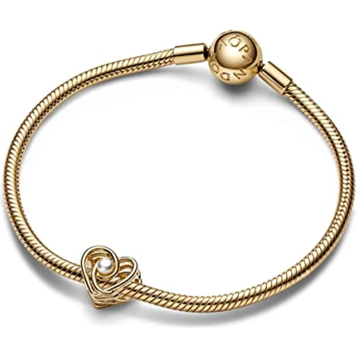 PANDORA Moments Offen gearbeitetes Wirbelndes Herz Charm aus massivem Gold mit behandelter Süßwasserzuchtperle, kompatibel mit Moments Armbändern, 752636C01 – Bild 3