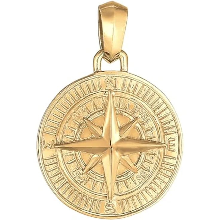 Kuzzoi Kompass Anhänger aus 925er Sterling Silber vergoldet, maritimes Windrose Design für Herren, 30 mm