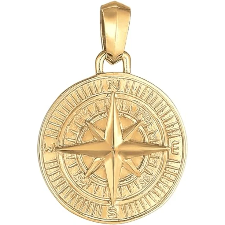 Kuzzoi Kompass Anhänger aus 925er Sterling Silber vergoldet, maritimes Windrose Design für Herren, 30 mm – Bild 1