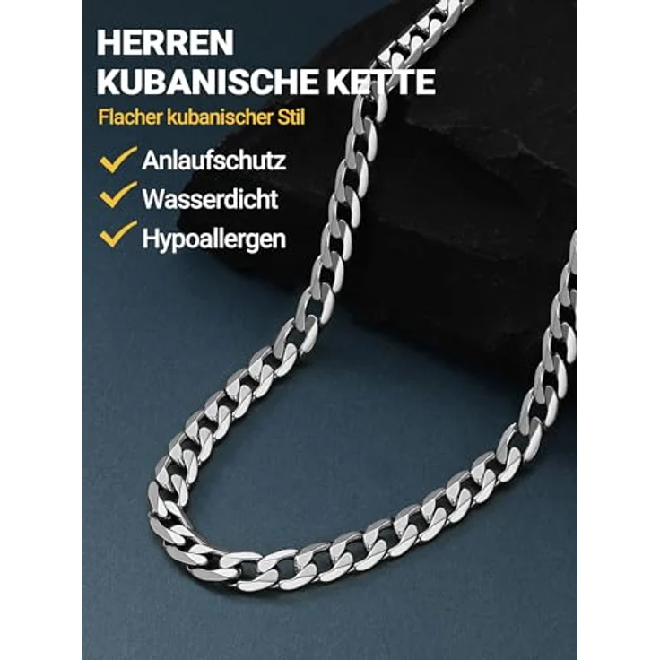 PROSTEEL Herren Panzerkette 316L Edelstahl, kubanische Gliederkette, 46CM lang, 9MM breit, in Silber – Bild 3
