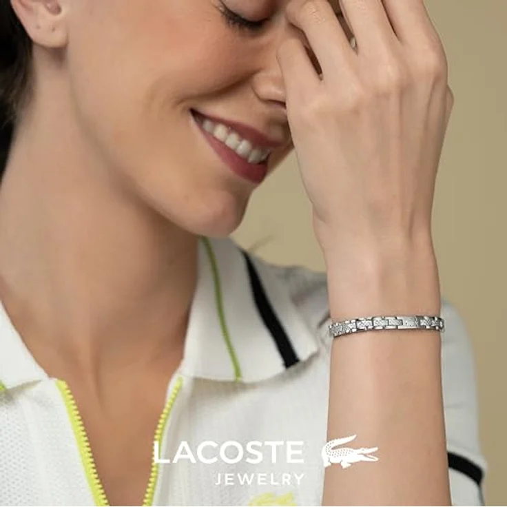 Lacoste Gliederarmband METROPOLE, Damenarmband aus Edelstahl mit geätztem Petit-Piqué-Muster und verstellbarem Faltverschluss, 190 mm – Bild 3