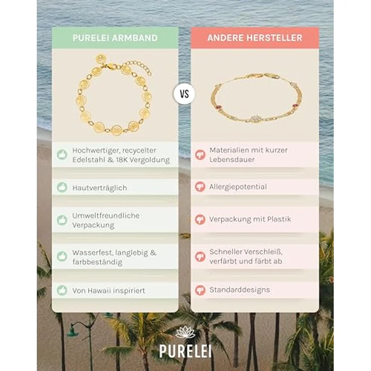 Purelei Recognition Armband (Gold) – Wasserfestes Damen Armband aus Edelstahl, verstellbar von 16-19 cm, elegant & hawaiianisch inspiriert – Bild 4