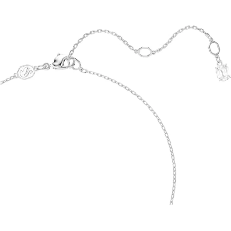 Swarovski Matrix Anhänger, Rhodinierte Damenhalskette mit V-förmigem Motiv, blauen und klaren Zirkonia in Rund- und Baguette-Schliffen, 38-45 cm – Bild 4
