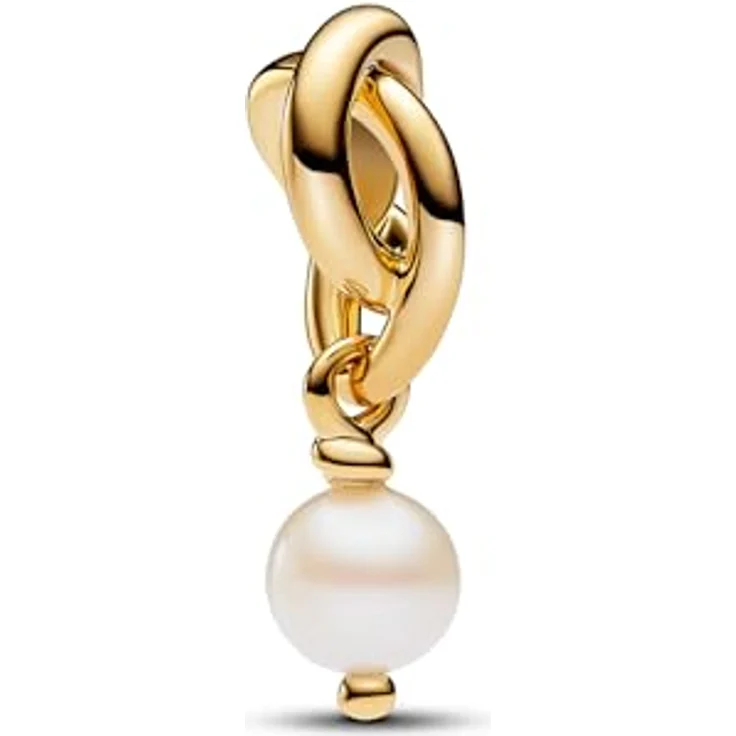PANDORA Moments Ewigkeitskreis Charm-Anhänger, vergoldetes Sterling Silber mit behandelter Süßwasserzuchtperle, kompatibel mit Moments Armbändern, 763462C06 – Bild 1
