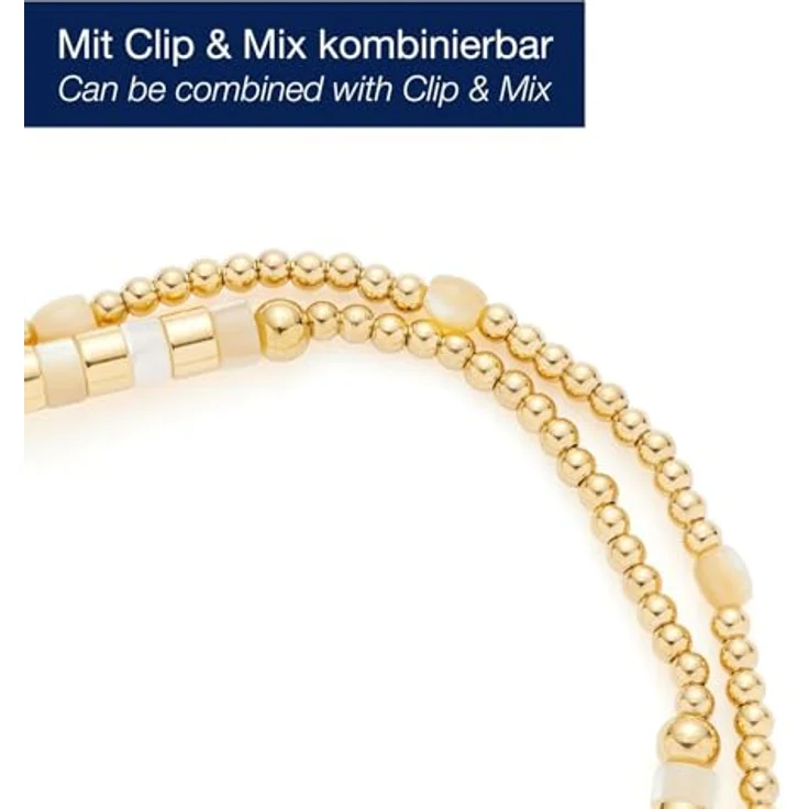 JEWELS BY LEONARDO Armband Caronna, goldfarbene Edelstahl-Arm-Kette mit schimmerndem Perlmutt und Goldkugeln, 19 cm Länge, Clip & Mix System, Geschenk für Frauen, 024918 – Bild 2