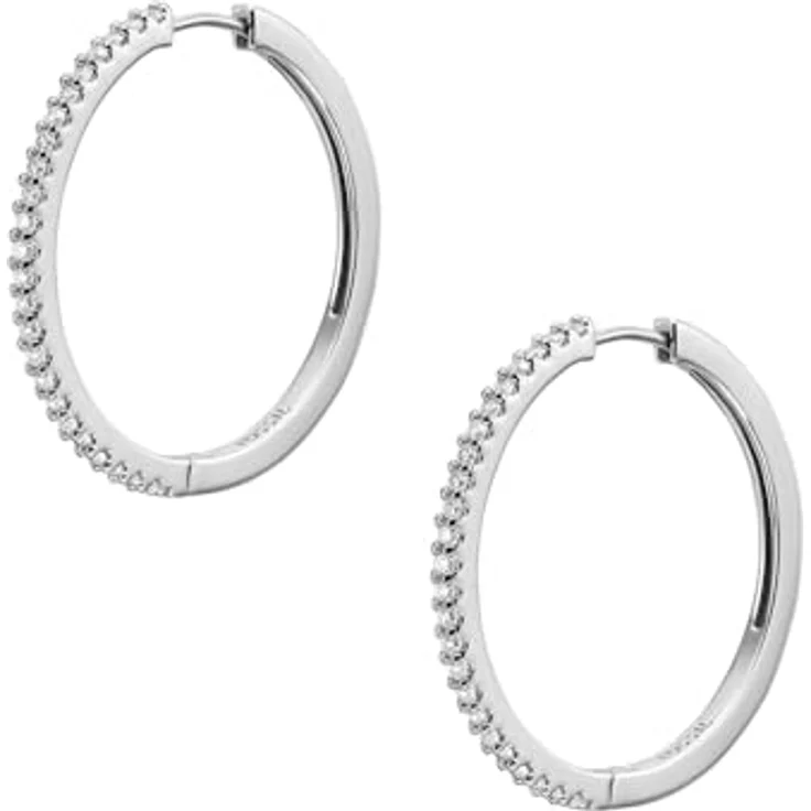 Fossil Creolen ELLIS JA7274040, Silberne Ohringe mit strahlend weißen Glassteinen und Clipverschluss – Bild 3