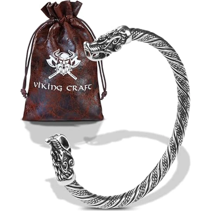 VIKING CRAFT Fenrir Armband Herren, Edelstahl Armreif in Silber-Schwarz, Hochwertiger Wikinger Schmuck für LARP und Geschenke – Bild 1