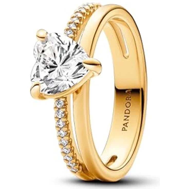 Pandora 163100C01 Damen-Ring Doppelschiene mit Herz, goldfarben, Zirkonia, aus der Timeless Kollektion, Ringweite 56/17,8 – Bild 1