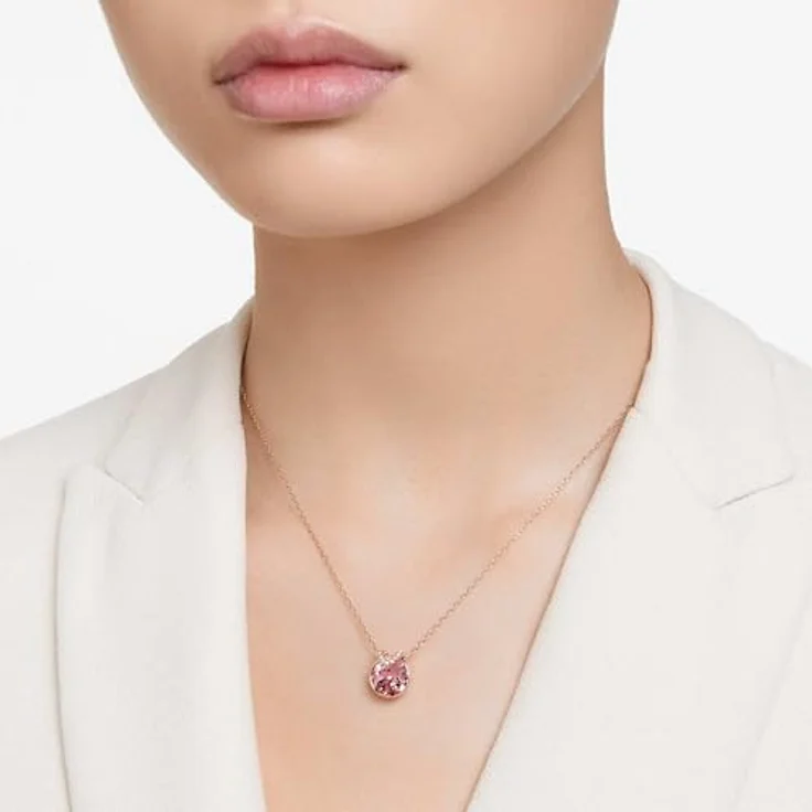 Swarovski Bella Halskette, Rosé Vergoldete Damenhalskette mit Rosa Anhänger und schimmerndem Pavé – Bild 5