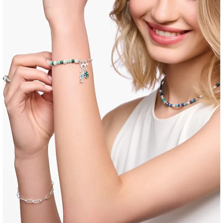THOMAS SABO Member Charm-Armband, 925 Sterling Silber mit weißen Perlen und Malachit, Charmista Coin – Bild 3
