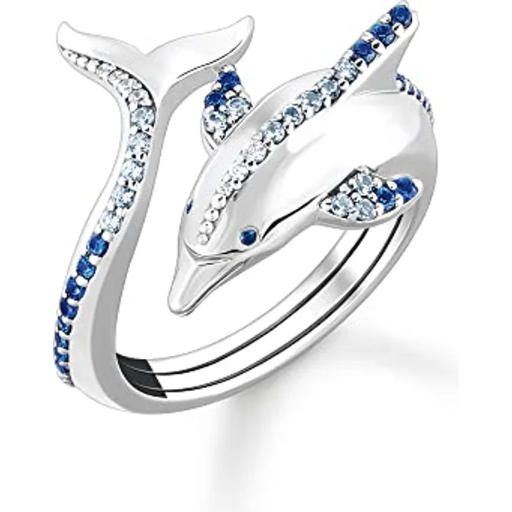 THOMAS SABO Silberring Delfin mit blauen Zirkonia-Steinen, Ringgröße 52/16,6