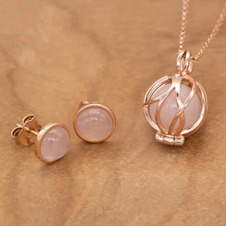 Engelsrufer Halskette Damen, rosévergoldetes Sterling Silber mit Rosenquarz Kraftstein Kugel Anhänger, Karabinerverschluss, drei Längen verstellbar, nickelfrei – Bild 4