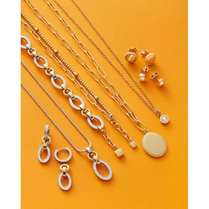JEWELS BY LEONARDO Kreolen Lena, Bicolor Edelstahl Ohr-Hänger mit abnehmbaren Ketten-Glied Anhängern und Zirkonia-Steinen, Schmuck Geschenk für Frauen, 3,2 x 1 x 1,3 cm – Bild 5