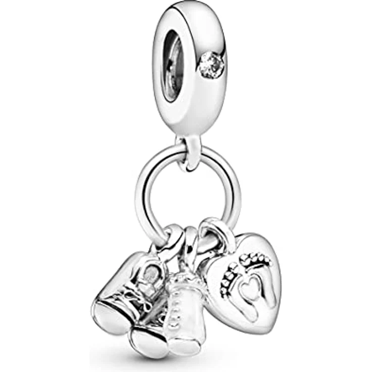 PANDORA Charm Anhänger "Mein kleines Baby" 798106CZ, Sterling-Silber mit Cubic Zirkonia und Emaille, liebevolle Designs von Nuckelflasche, Babyschuhen und Fußabdrücken – Bild 1