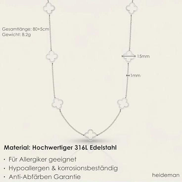 Heideman Halskette Elara Damen - aus hochwertigem Edelstahl - 80 cm lang mit Kleeblatt Ornamenten in Gold, Silber und Roségold - zeitlos und hypoallergen – Bild 5