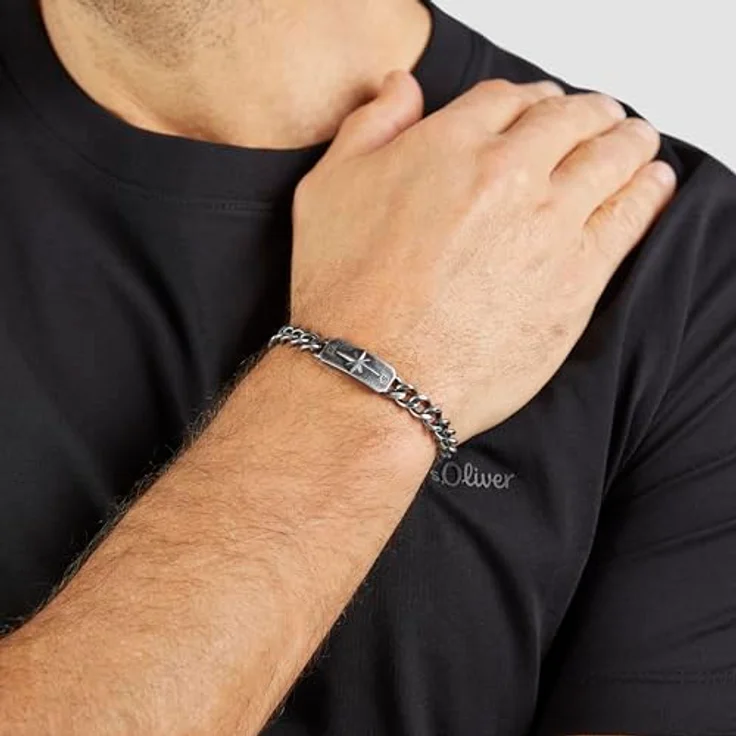 s.Oliver Herren Bracelet - Armband aus mattiertem Edelstahl IP Gun - 22 cm Gliederkette, wasserfest & hautfreundlich – Bild 3