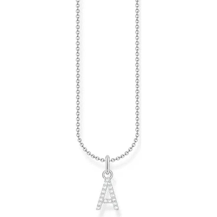 THOMAS SABO Halskette Buchstabe A, 925 Sterling Silber mit Zirkonia, Damen-Schmuck