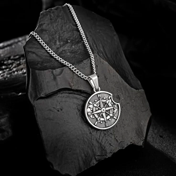 murtoo Vintage Silber Münze Kompass Anhänger für Herren, Halskette in Silber oder Gold, verstellbare Länge 50/60 cm, Unisex Schmuck – Bild 2