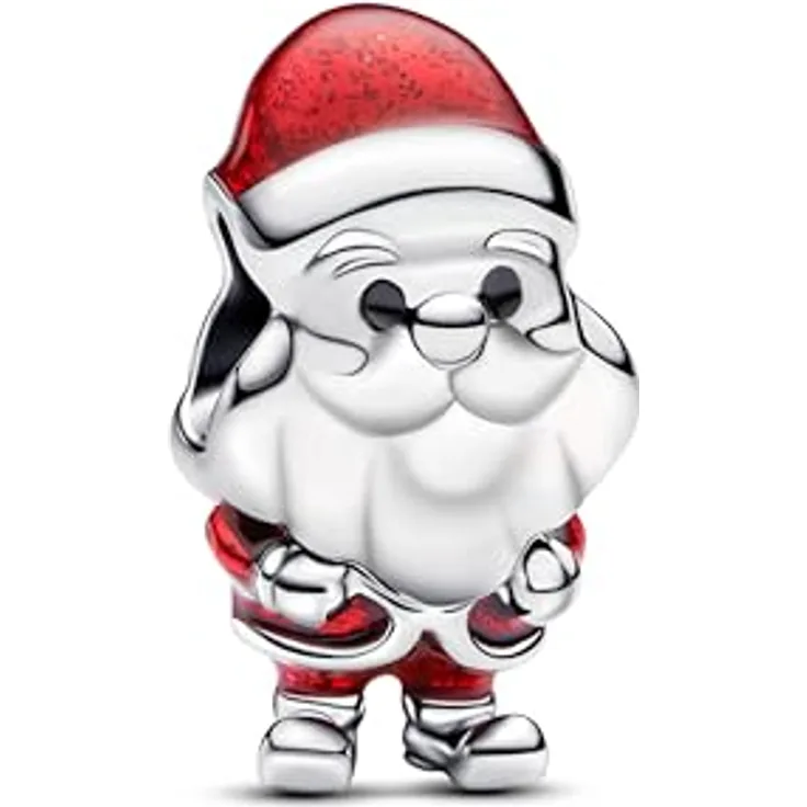 PANDORA Moments Verspieltes Weihnachtsmann Charm, Sterling Silber mit Emaille-Details, kompatibel mit Moments Armbändern, 793593C01