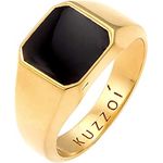 Kuzzoi Goldener Siegelring Herrenring Achteck mit schwarzer Emaille, 925 Sterling Silber vergoldet, 10 mm breit, Ringgröße 56