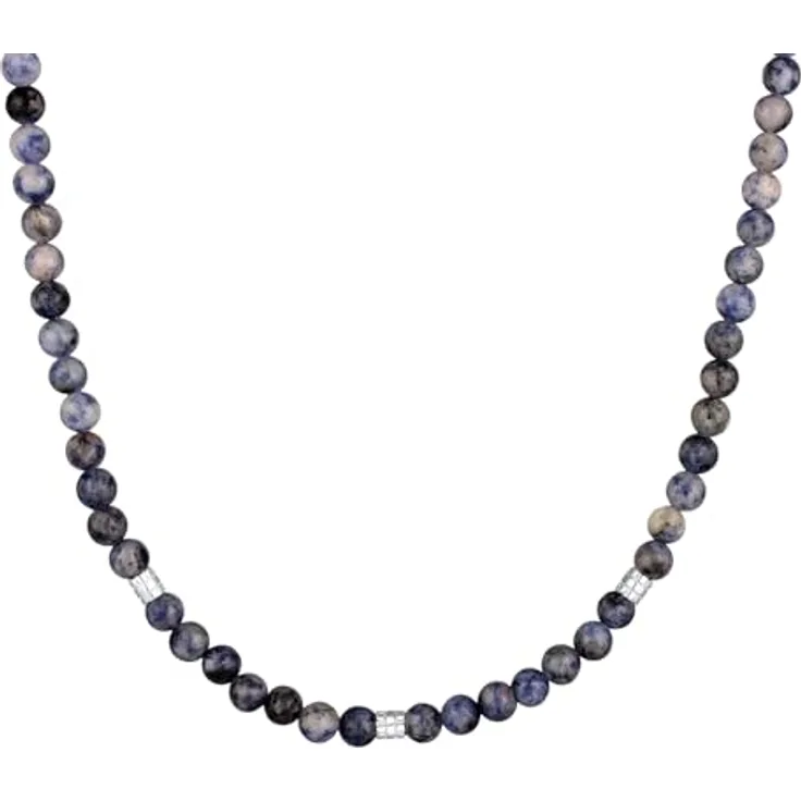 Kuzzoi Buddha Herren Halskette aus Achat Perlen (6 mm) mit 925 Sterling Silber Beads, Edelsteinkette für Männer, Länge ca. 50 cm