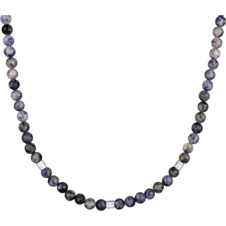 Kuzzoi Buddha Herren Halskette aus Achat Perlen (6 mm) mit 925 Sterling Silber Beads, Edelsteinkette für Männer, Länge ca. 50 cm – Bild 1